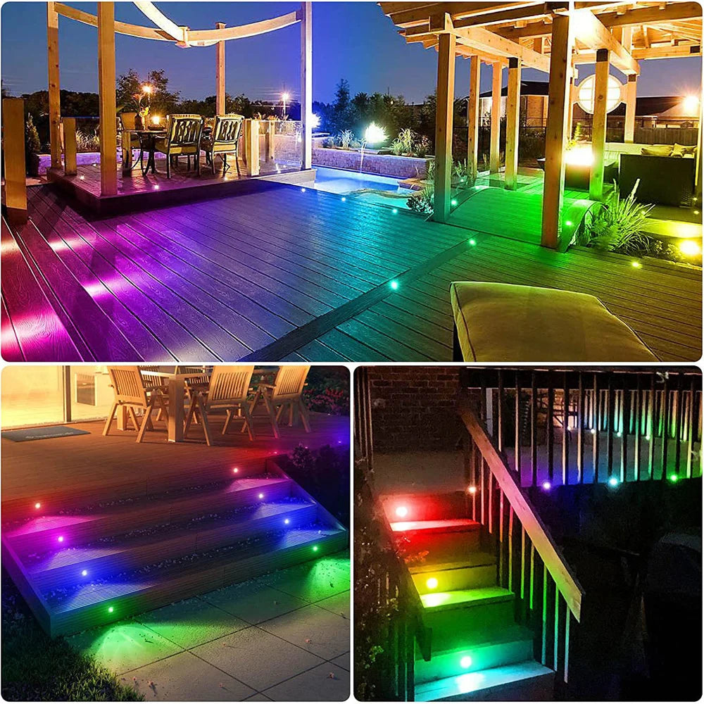 10pcs RGB LED Deck Light with Remote Control DC12V IP67 Waterproof Underground Lamp Dimmable Garden Stair Landscape Lighting