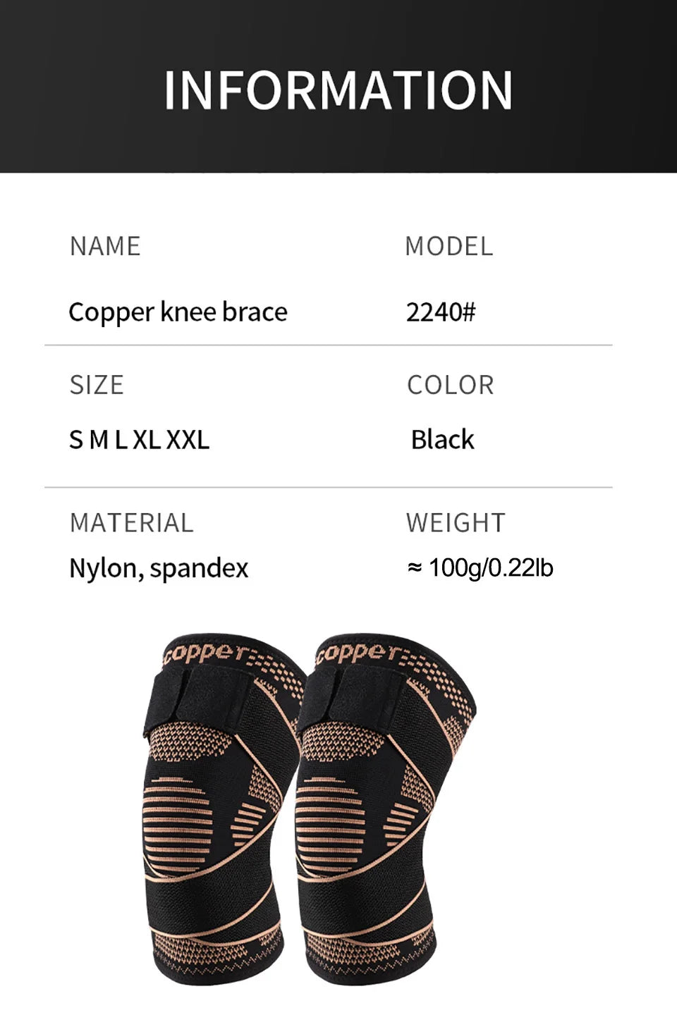 1Pcs Knee Support Knitted Nylon Copper Ion X-type Stable Patella Compression With Straps Ligament Strain  Knee Pads Men Women