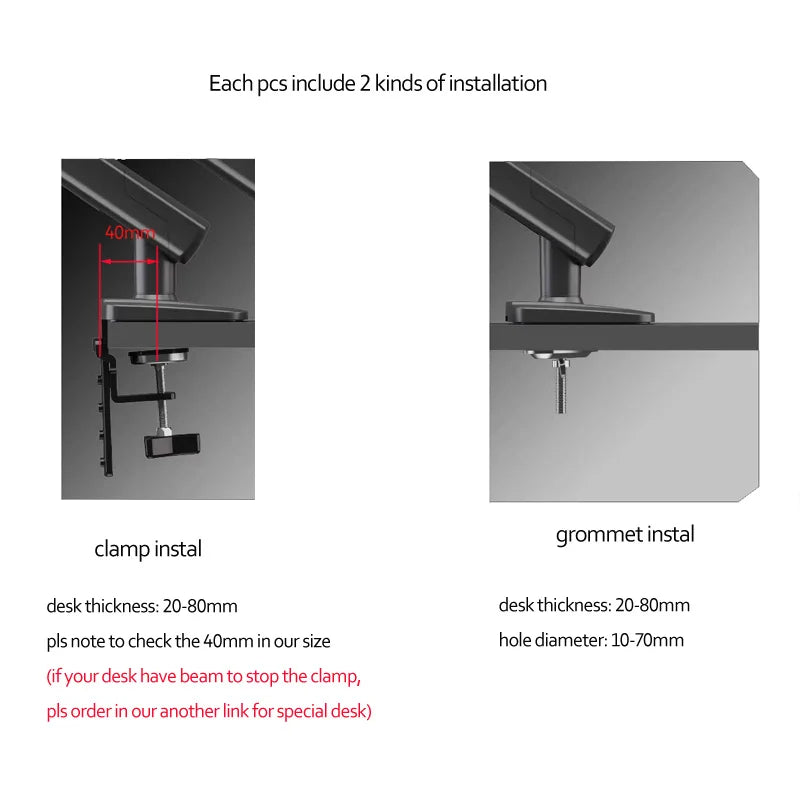 NEW NB F80 2-9kg Popular 17"30" Monitor Screen Desktop Stand Computer Bracket Gas Spring Long Arm Clamp Grommet Hole 360 Rotate