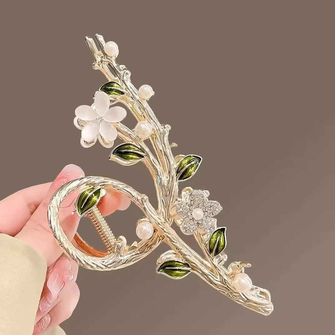Faux Pearl Decor Flower Design Hair Claw Boho