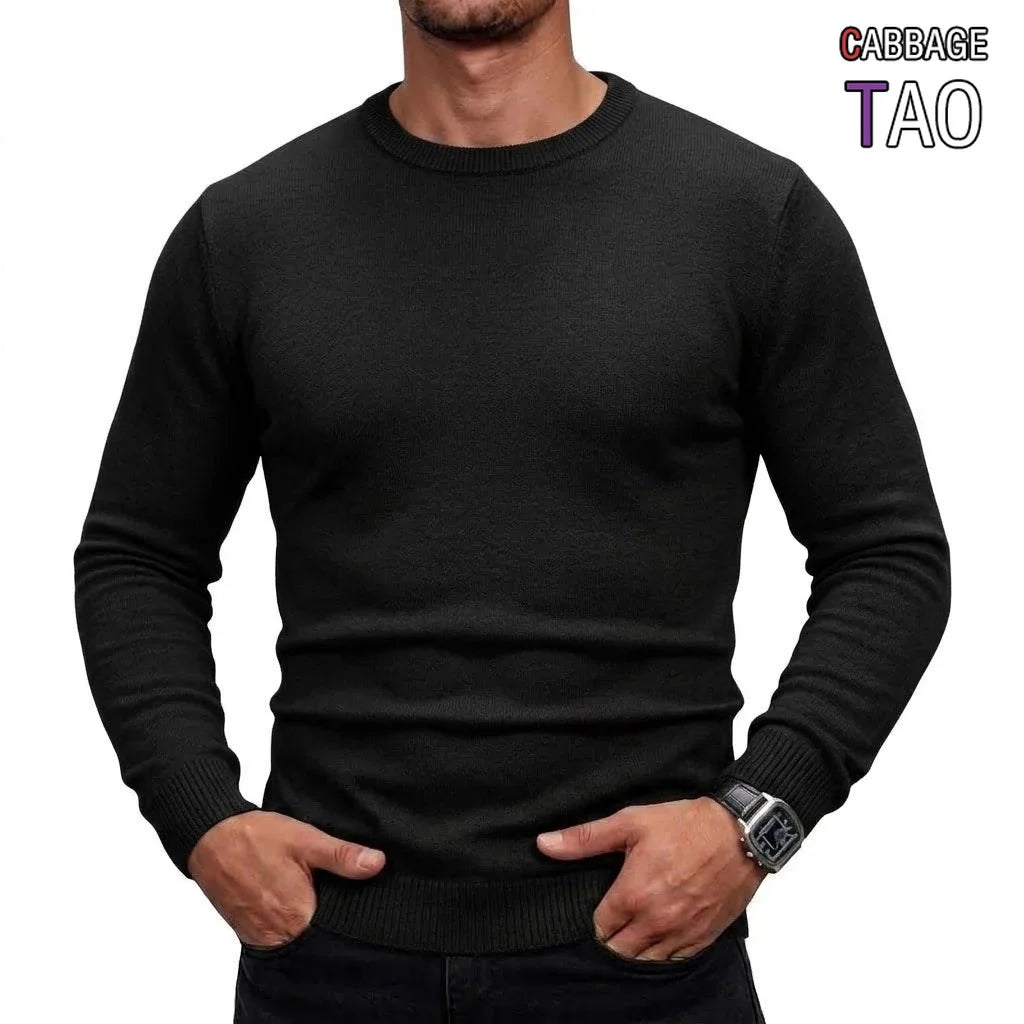 Mens Long Sleeve Knit Jumper Timeless Crew Neck Relaxed Pullover Cozy Knit Tops Business Office Apparel Thermal Knit Tees