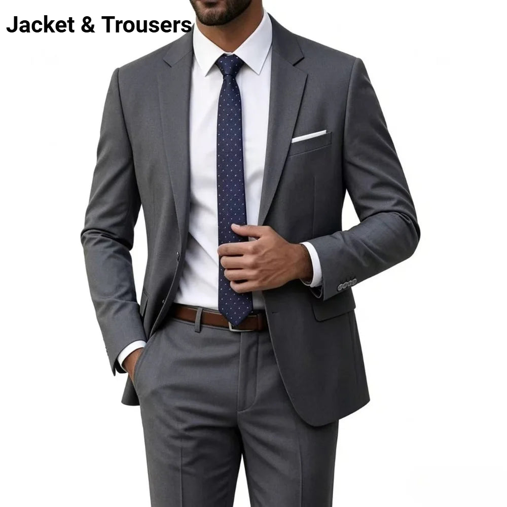 Notched Lapel Men Suit Wedding Elegant 2 Pieces Set Jacket Pants Slim Fit Single Breasted Formal Business Tuxedo Office Blazer