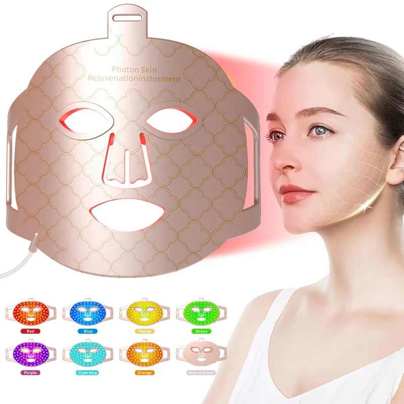 7 Colors Photon Skin Rejuvenation Red LED Light Therapy Face Mask Near Infrared 850nm Silicone Soft Facial Mask Skin Care Device