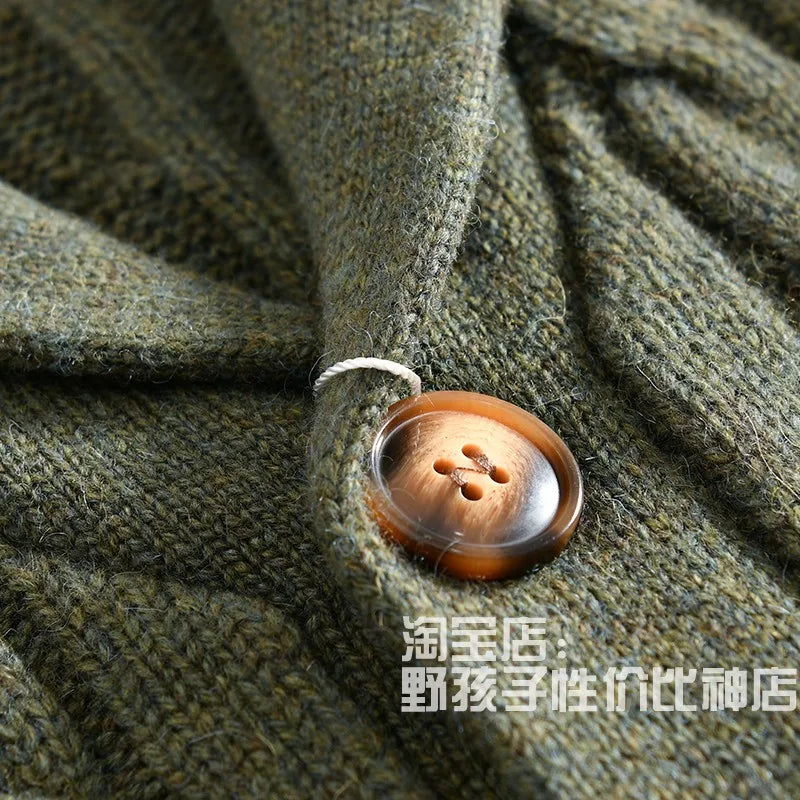 100% Wool Men's Scandinavian Style Shawl Collar Cardigan Nordic Knit Sweater Jacket for Autumn/Winter