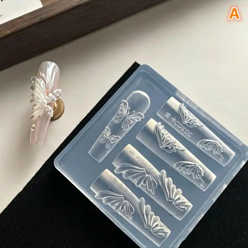Nails DIY Design Rose Flower Nail Mold Stamping Plate Manicure Mold 3D Mini Silicone Mold Butterfly Wings Nail Art Decorations