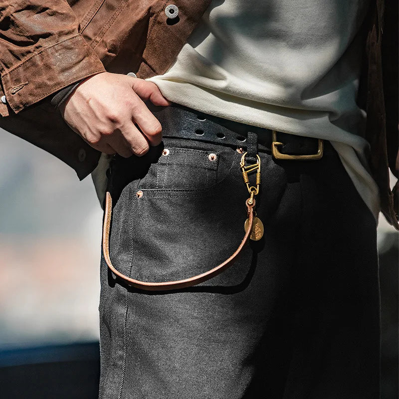 Maden 12.8oz Black Washed Denim Jeans Men's Vintage Mid Rise Straight Classic Casual Zip Fly Pants for Autumn Versatile Trousers