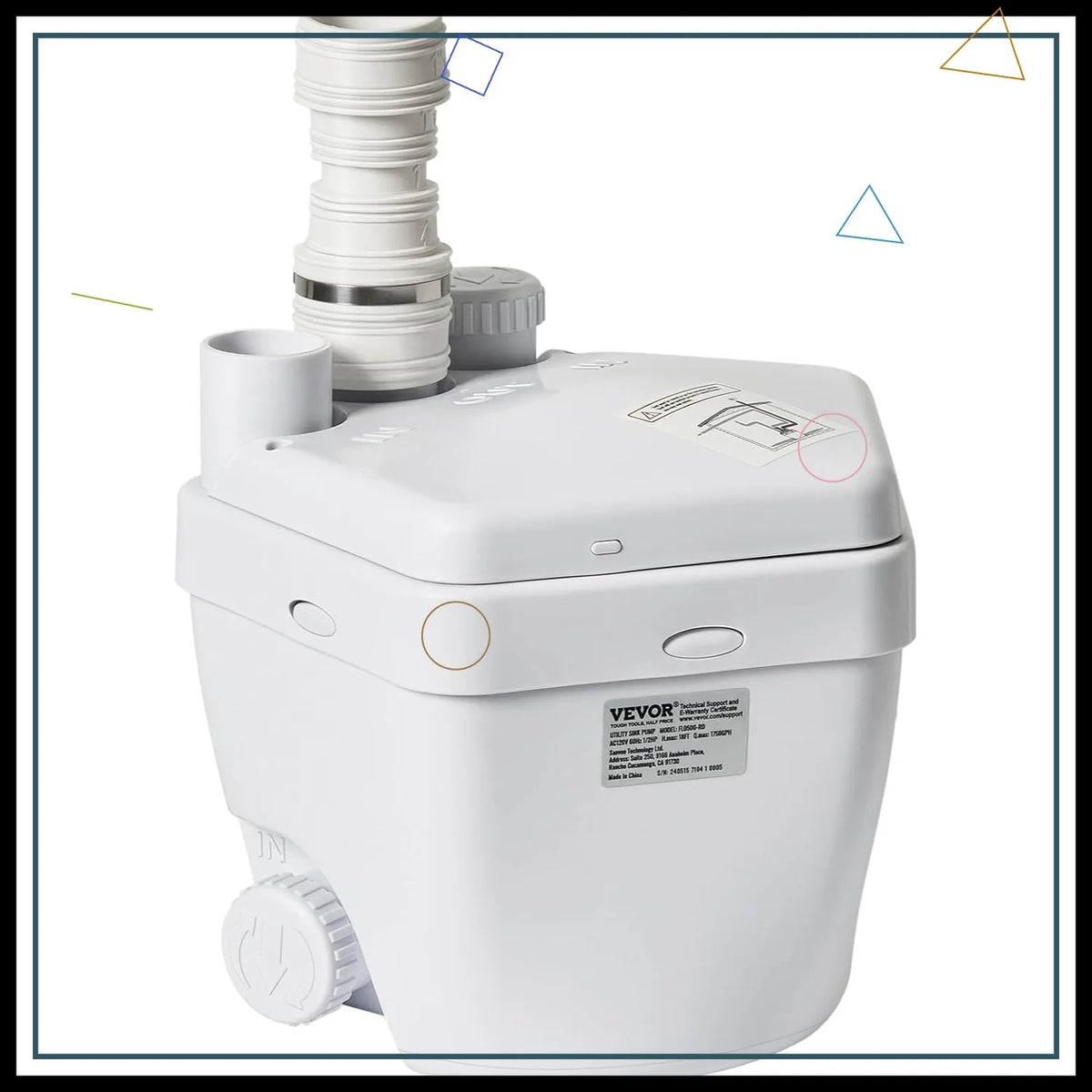 1/3 HP 120V 1750 GPH Sump Pump System, 18 ft Head, Under-Sink Drain Pump for Laundry/Basement, White