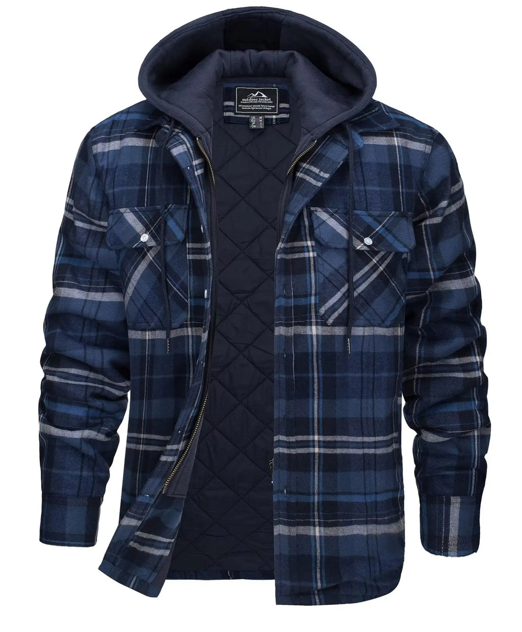 TACVASEN Men's Flannel Shirt Jacket with Removable Hood Plaid Quilted Lined Winter Coats Thick Hoodie Outwear Man Fleece Shirts