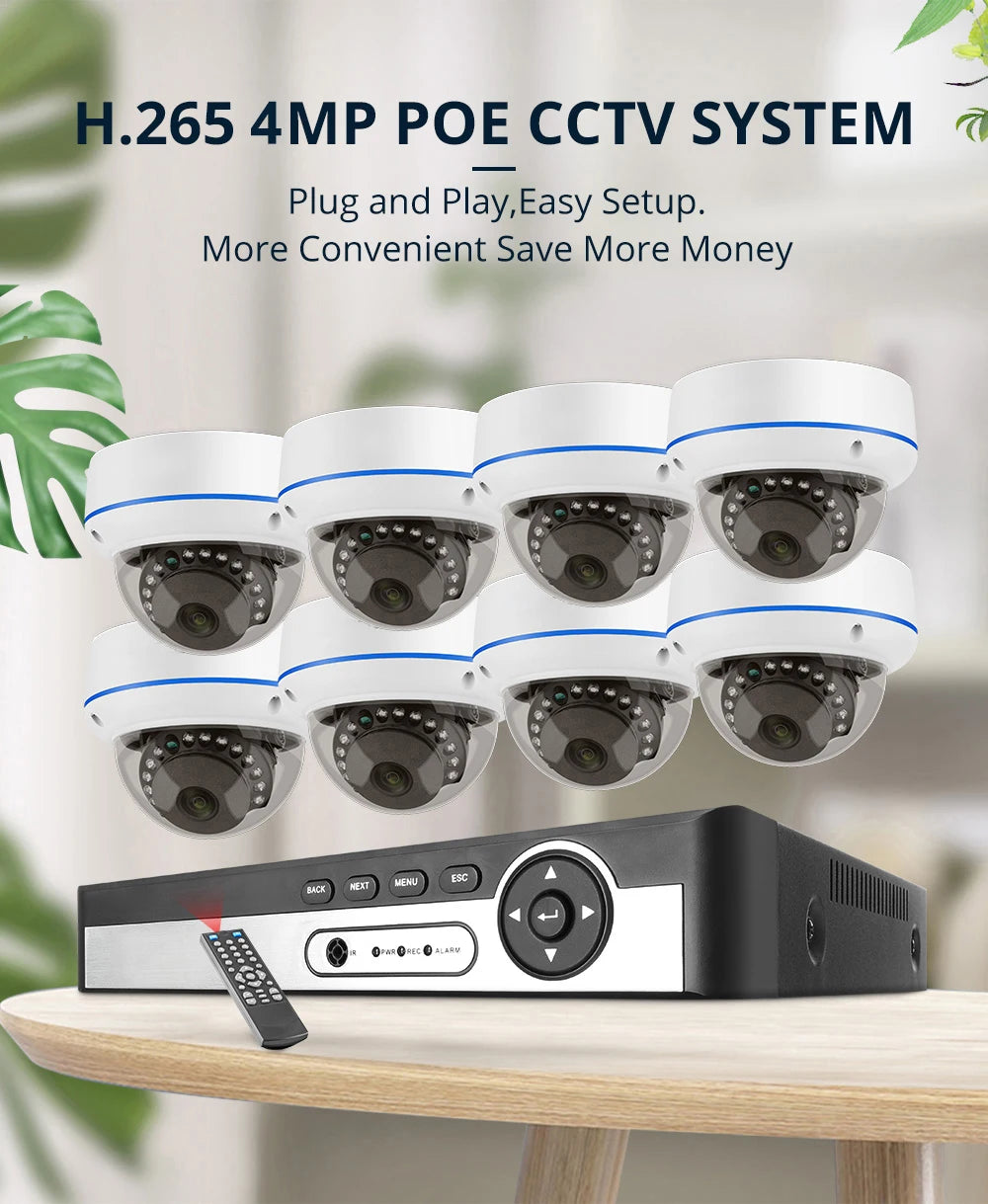 8CH 5MP POE Dome Security Camera System IP Camera Vandal-proof Indoor Home CCTV Video Record Surveillance Protection Kit