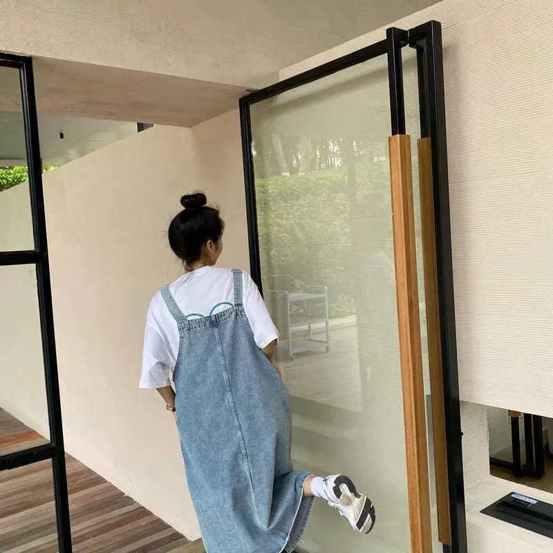 New Irregular Split Cowboy Denim Dress Women Sleeveless Jeans Dresses Fashion Female Solid  Casual Loose Strap Dresses