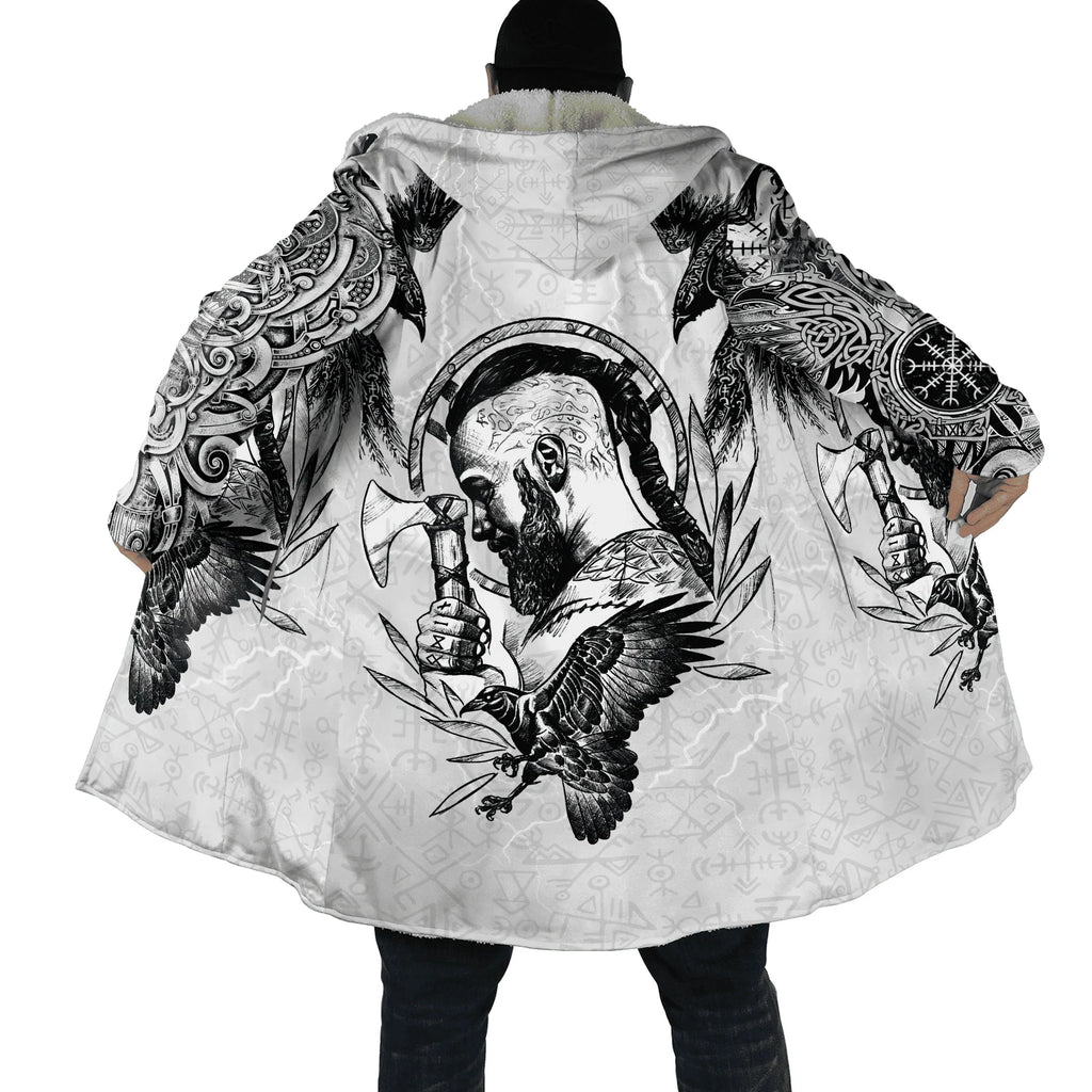 Winter Fashion Mens cloak Norse Odin Raven Tattoo 3D Printed Thick Fleece Hooded Coat Unisex Casual Warm Cape coat DP23