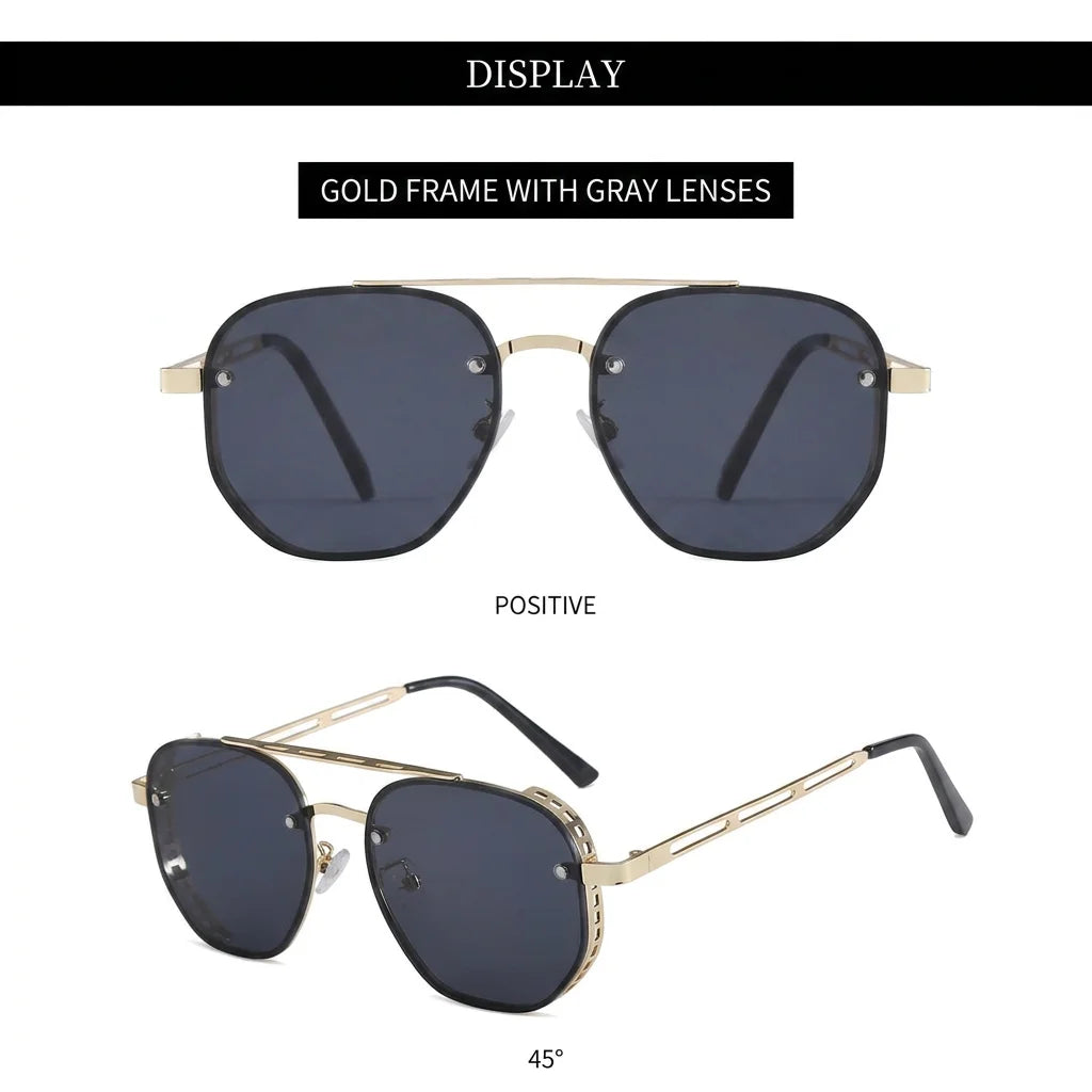 Unisex Stylish Sunglasses Trendy Gold Frame Hd Lens Glasses Oval Metal Frame Eyeglasses European-American Uv400 Shades Eyewear