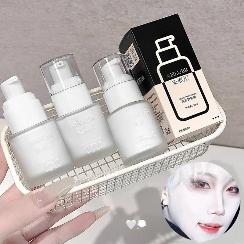 White Liquid Foundation Makeup, Matte Full Coverage Concealer, Waterproof Oil Control Face Paint for Cosplay Halloween Stage