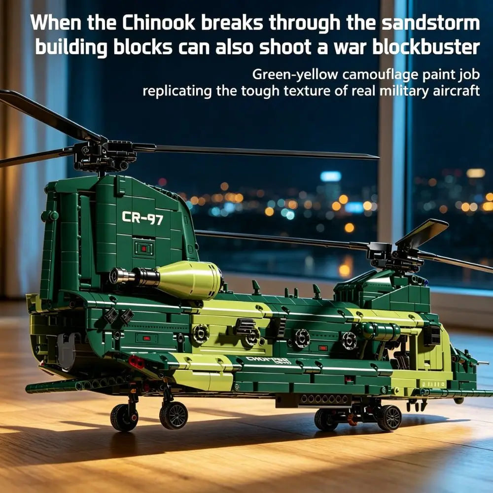 KAVOWORLD 1826pcs 32inch Heavy Transport Helicopter Building Block Model Airplane Toy Set Easy DIY Assembly Aircraft Building Bricks Model Tandem Rotor Construction Kit Display Toy As Halloween Christmas Thanksgiving New Year