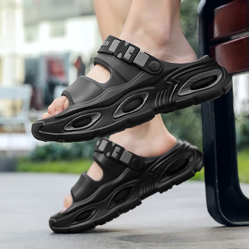 Summer New Style Men's Simple Hollow-Out Dual-Wear Beach Flip-Flops, Sizes 38-45, Thick-Soled Drainage Eva Sandals