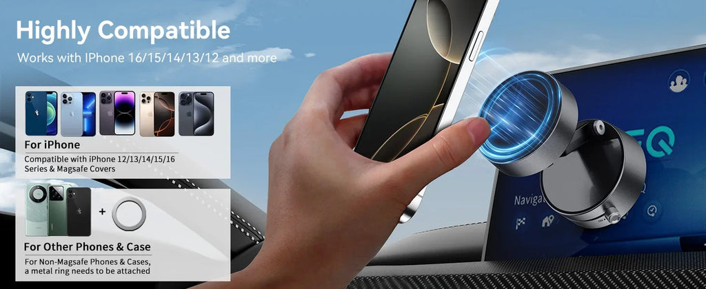 Car/Mirror/Gym Vacuum Suction Fold Magnetic Phone Holder 360 Rotation Suction Cup Car Phone Stand Mount For Magsafe iPhone 16~12