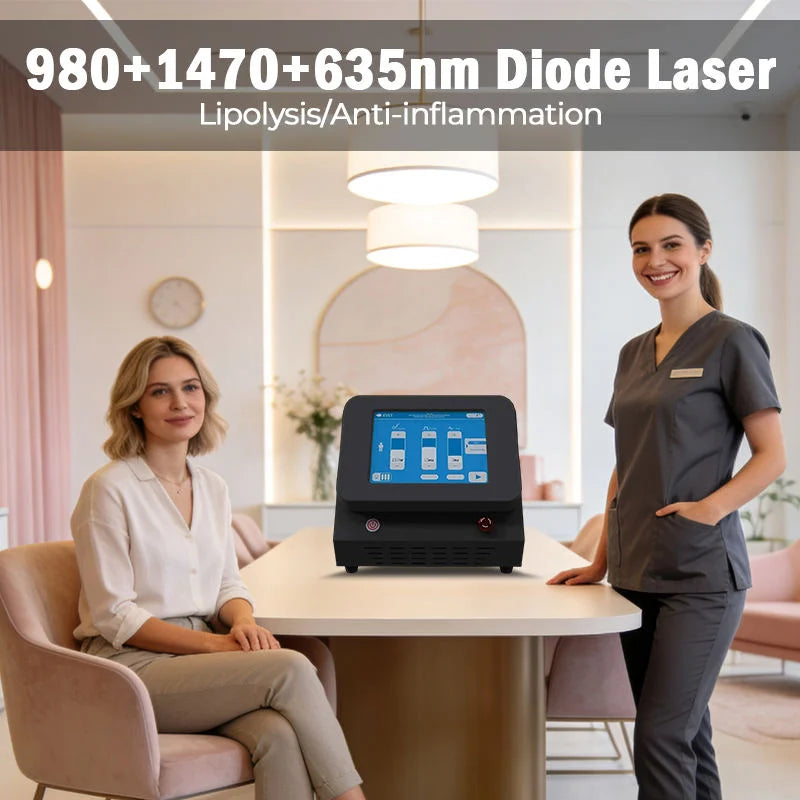 Myoslim 980+1470+635+450nm Diode Laser Lipolysis System Anti-Inflammatory Therapy Body Slimming Face Lifting Machine