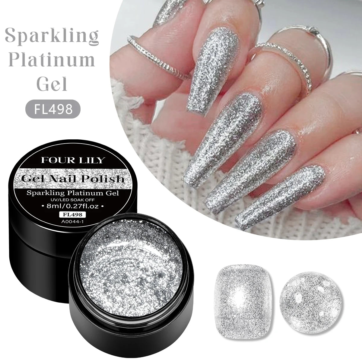 FOUR LILY 8ml Pink Glitter Sequins Gel Nail Polish Shiny Sparkling Platinum Semi Permanant Soak Off Nail Art Varnish Manicure