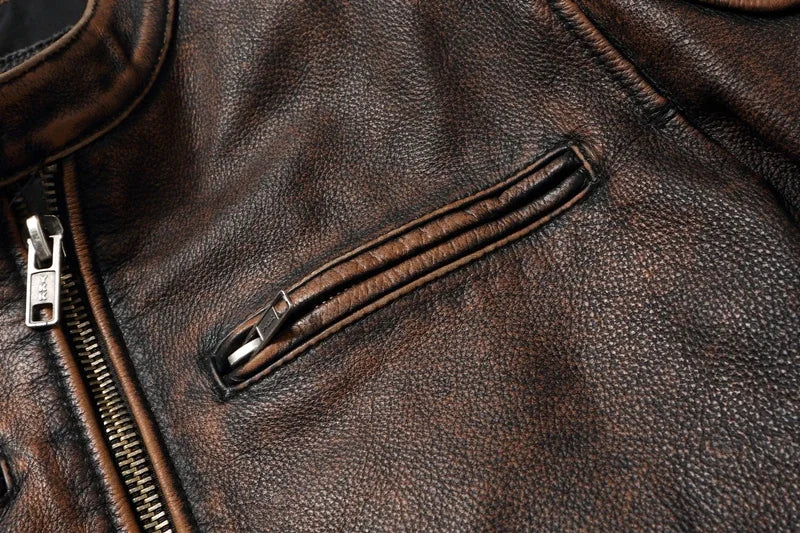 2025 New Leather Jacket Top Layer 100% Cowhide Leather Clothes Men's Stand Collar Motorcycle Clothes  Autumn Winter Plus Size