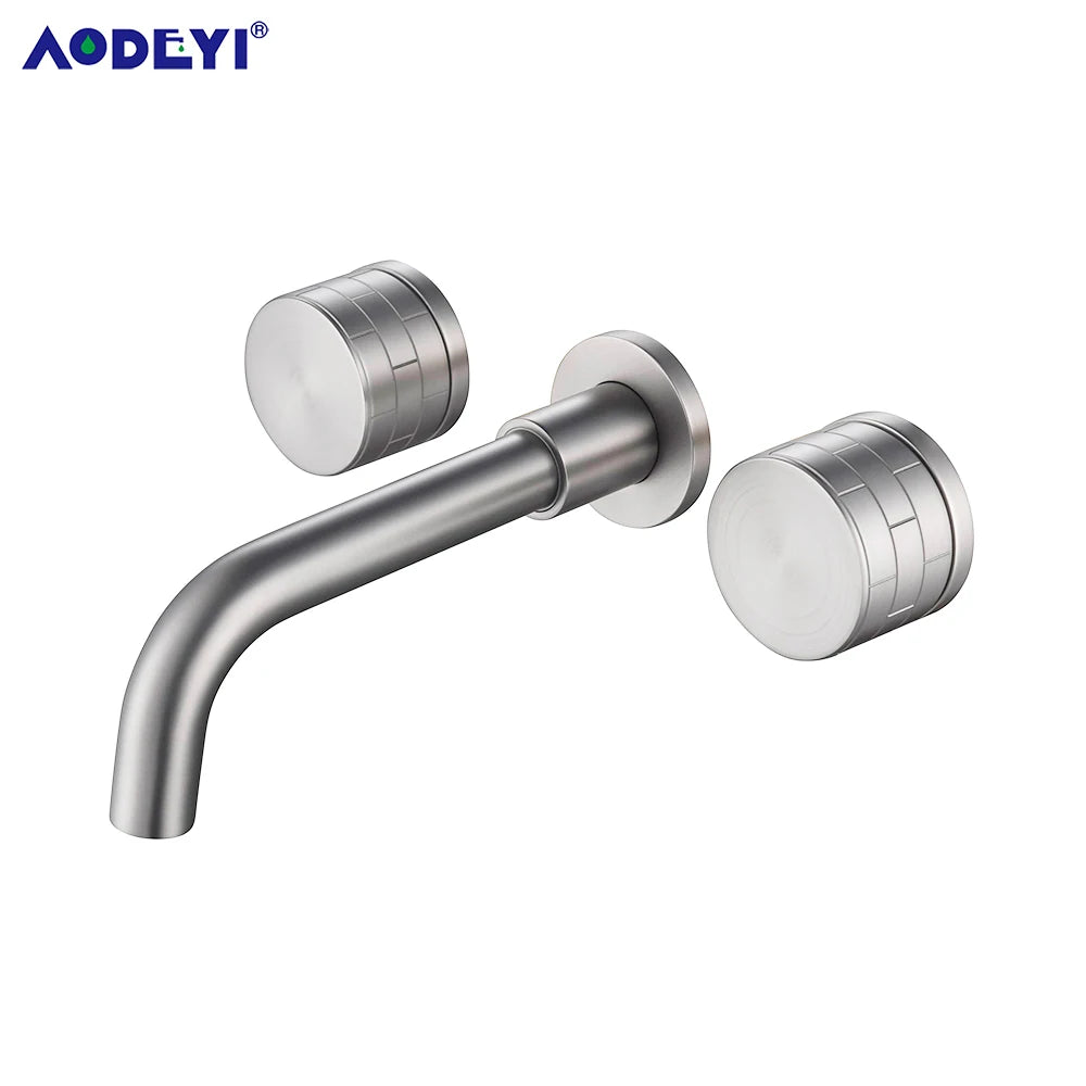 Black Bathroom Faucet Brass Double Lever Wall Mounted Sink Faucets Hot Cold Water Polished Taps Basin Mixer Brushed Gold Tap Set
