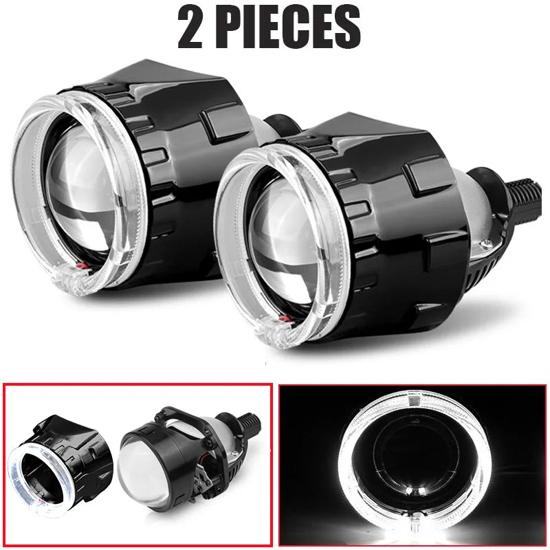2.5 Inch 80mm LED Halo Angel Eyes Projector Lens High Low Beam Bi LED Lights for H4 H7 9005 HB3 9006 HB4 Car Headlights Retrofit