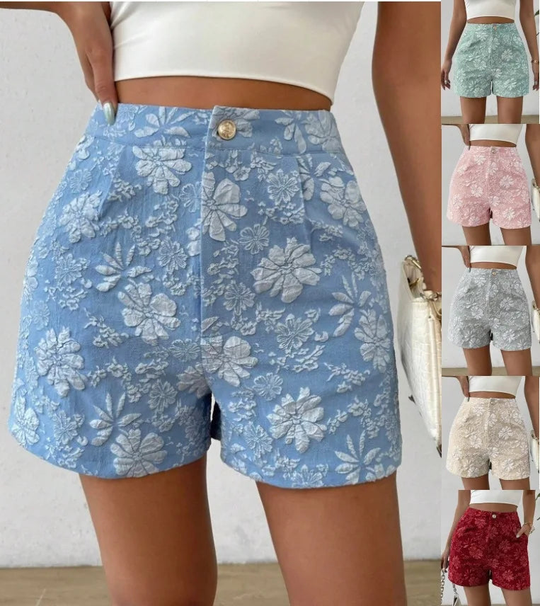Women's Retro Jacquard High Waist Straight Shorts Summer Breathable Street Casual Hot Pants Versatile Bottoms for Daily Vacation