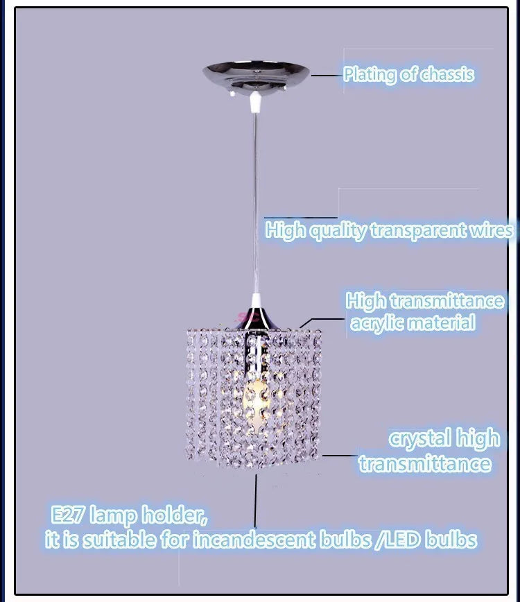 Modern simple iron crystal chandelier led lamp high quality LED lighting crystal chandeliers led E27 lustre pendant/droplight