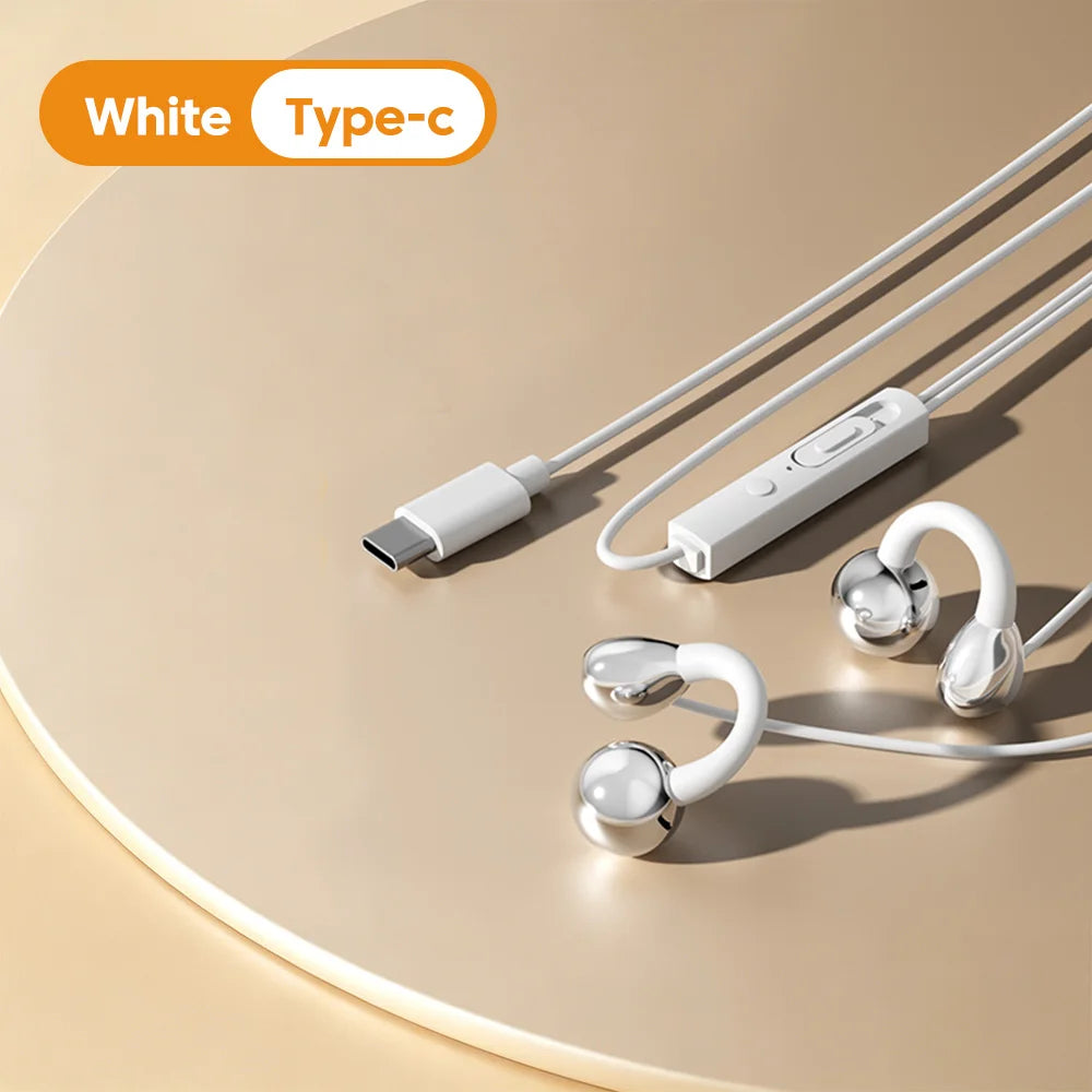 Clip-on Type C&3.5mm Wired Control Headphones HIFI Sound Sports Earbuds Gaming Headsets Earphones in HD Mic For iPhone 15 16 17