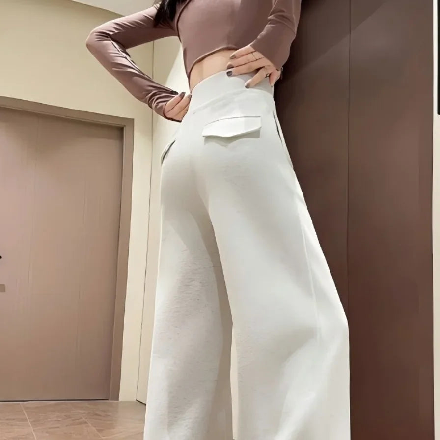 Women High Waist Drawstring Wide Leg Sweatpants Casual Loose Solid Color Straight Trousers Soft Sports Jogger Pants Streetwear