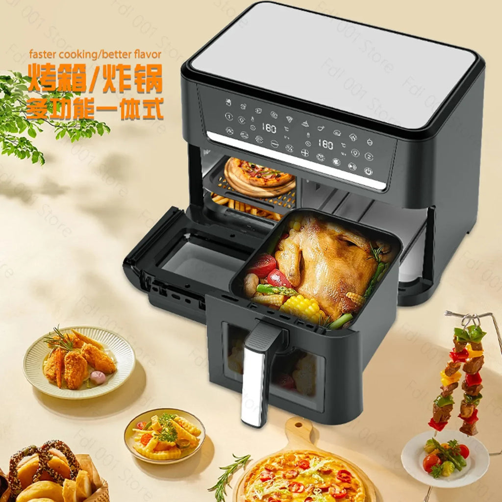 14L Large Capacity Visual Air Fryer Double Chamber Smoke‑free Electric Oven for Household and Commercial Cooking