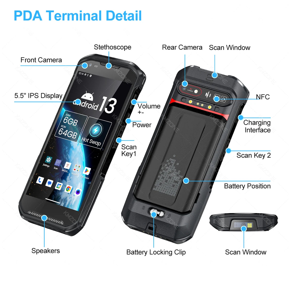 Android 13 Handheld PDA 1D 2D QR Portable Barcode Scanner Reader 6GB+64GB POS Terminal Data Collector with Hot-swap/Cradle