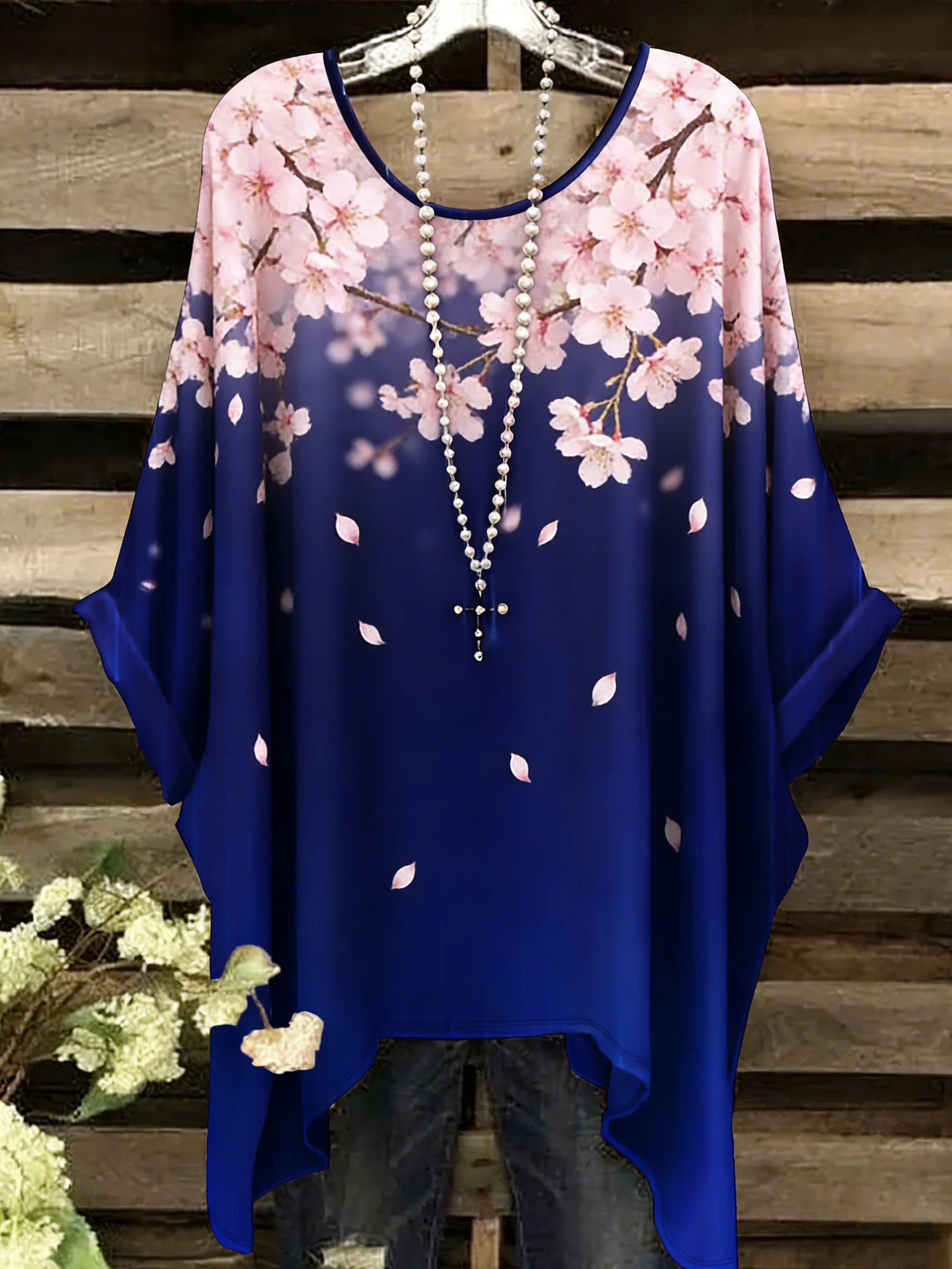 Summer Top Women New Arrival Elegant Vacation Style Plus Size Simple Casual Meteor Pattern Print Irregular Hem Round Neck T-Shir