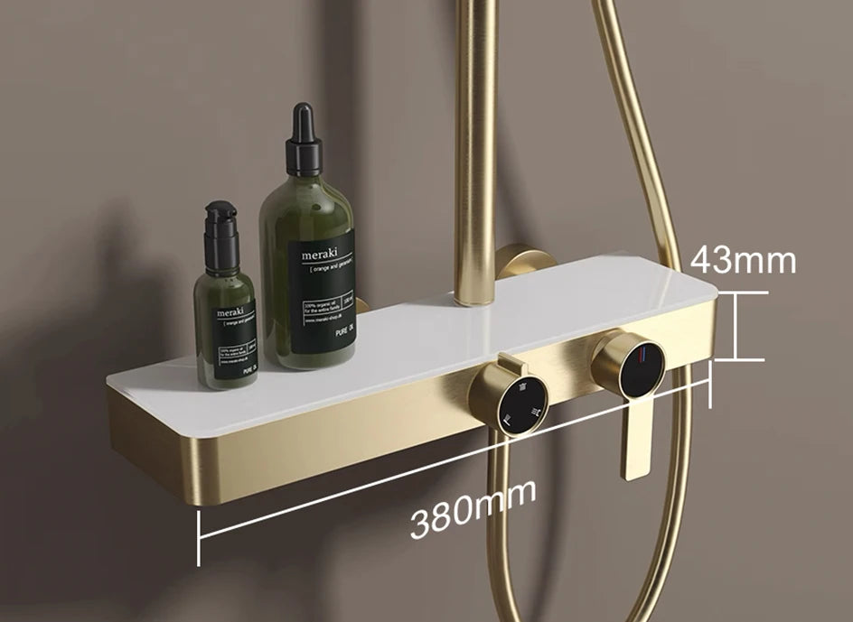 White Bathroom Shower System Set SDSN 12 Inch Round Rainfall Shower Head Brass Bathroom Faucet Hot Cold Gold Bathroom Shower Set
