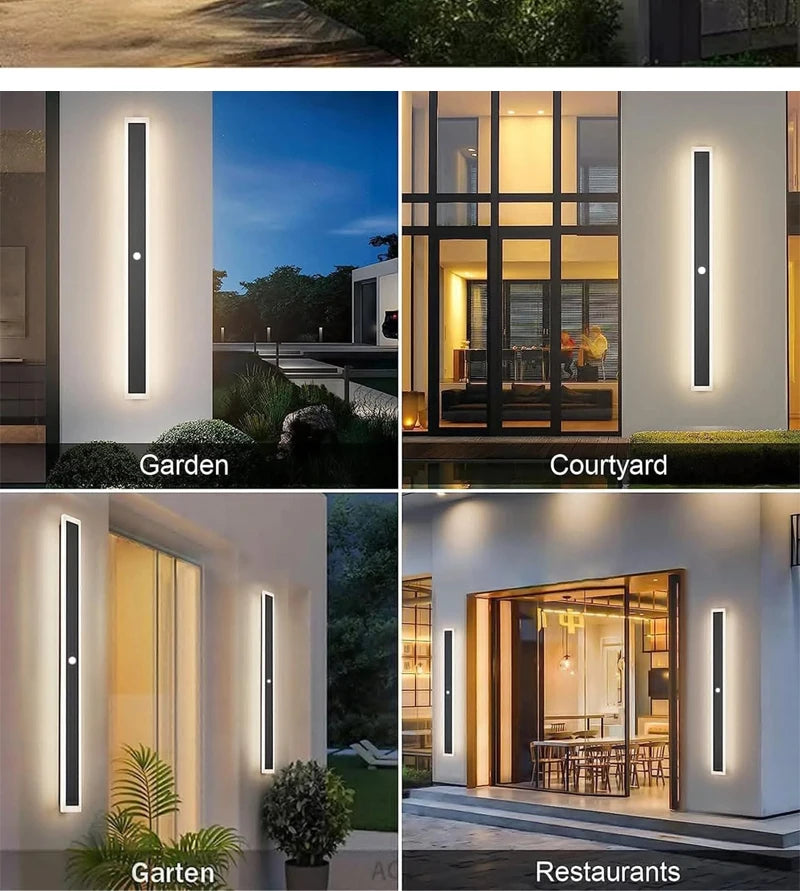 Outdoor Wall Light With Motion Sensor 90v 240v IP65 Waterproof Porch Lamp LED Long Garden Lamps For Villa Garage Lighting
