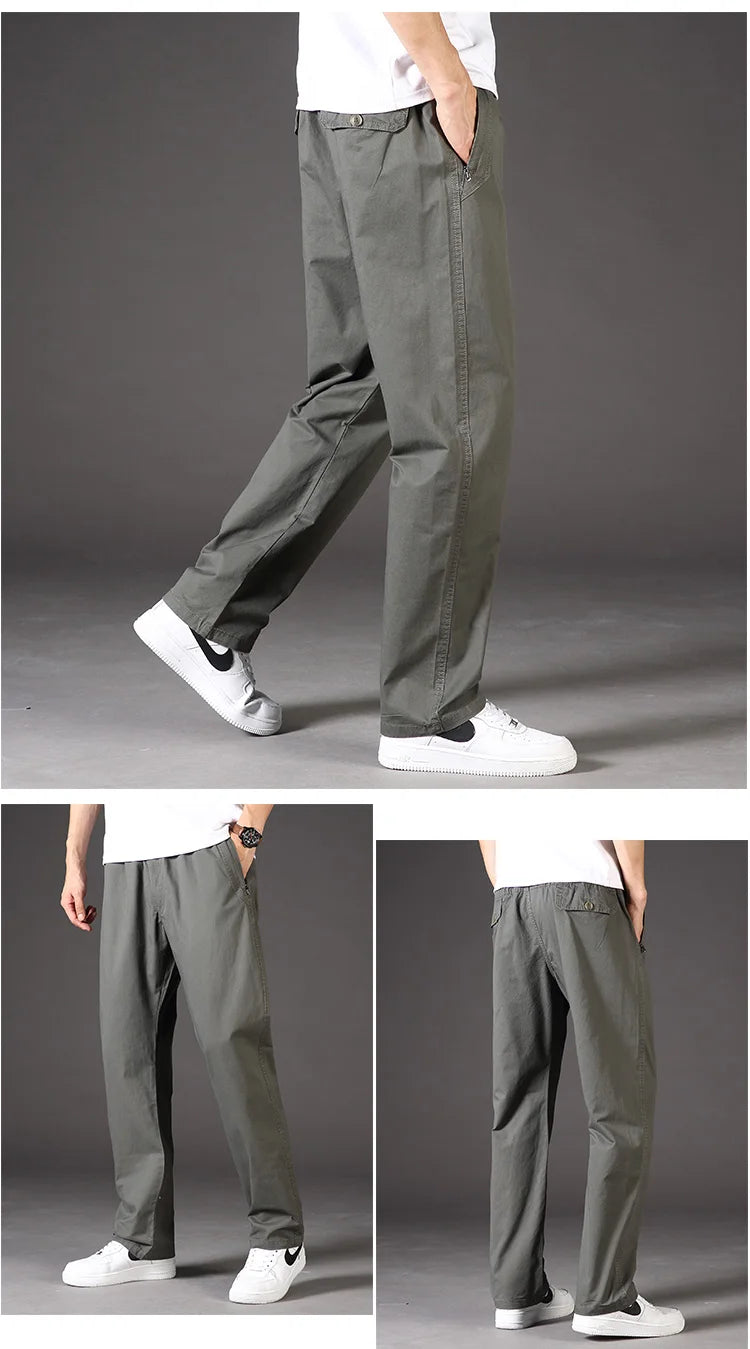 Mens Casual Cargo Pants Loose Fit Spring Autumn Men's Cotton Trousers Sports Many Pockets Wide Leg Straight Pants