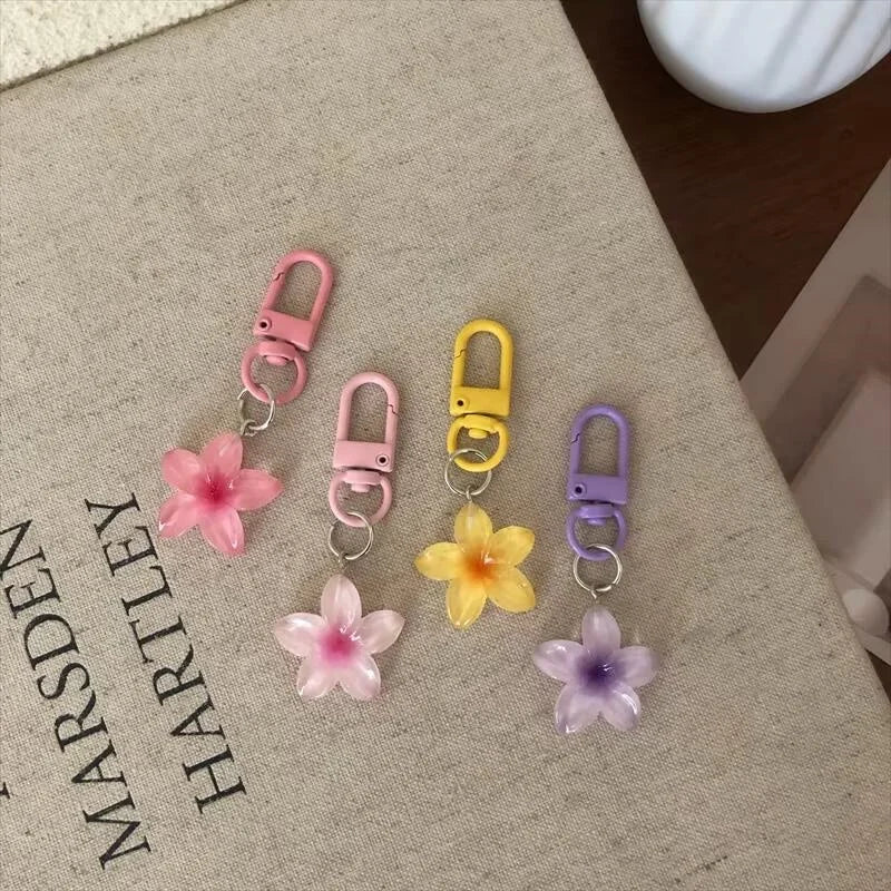 5Pcs Cute Color Cherry Blossom Resin Metal Key Chain For Women Girls Fashion Exquisite Key Bag Charm Jewelry Accessories Gifts