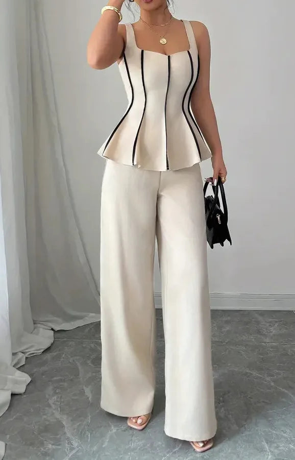 2026 Solid Color Elegant Two-piece Set Sexy Tube Top And Wide-leg Pants Outfit Vestidos Y2k Office Wedding Guest Business Casual