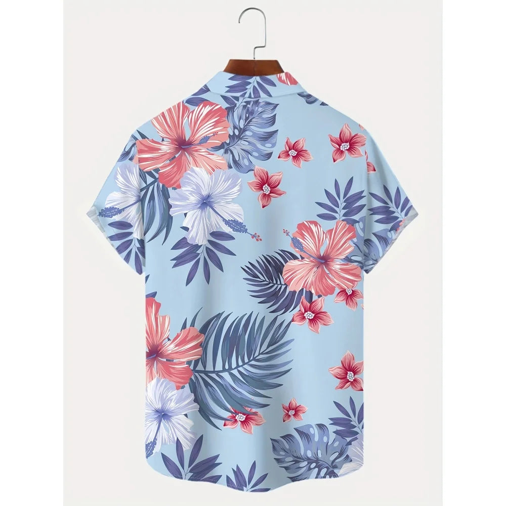 Hawaiian Tropical Plant Palm Tree Leaves 3D Shirt Men's Summer Pattern Breathable Loose Beach Top Outdoor Casual Short Sleeve