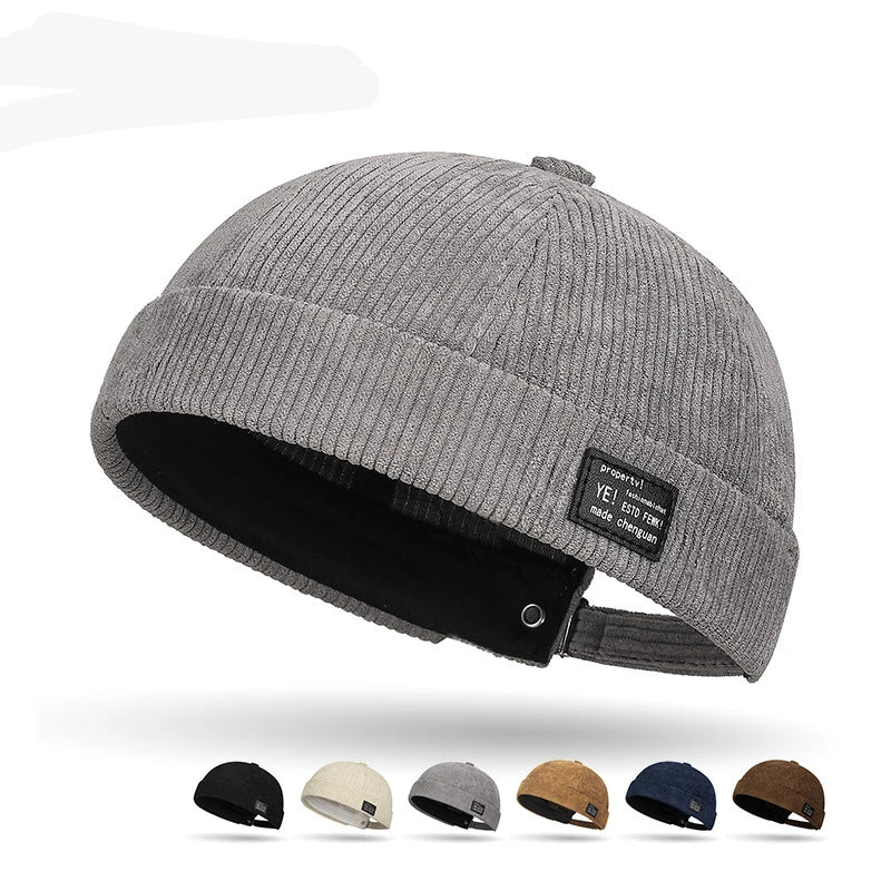 Autumn and winter corduroy brimless casual hat, personalized yuppie hat, men's and women's striped velvet melon skin hat