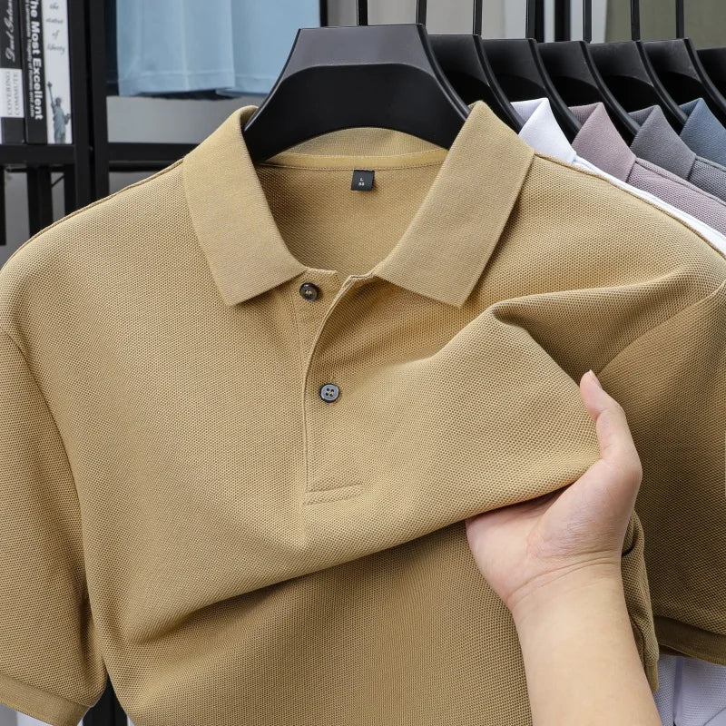 100% Pure Cotton Boutique Short-Sleeved High-End Men's Polo Shirt Summer High-Quality Solid Color Tops Business Casual T-Shirt