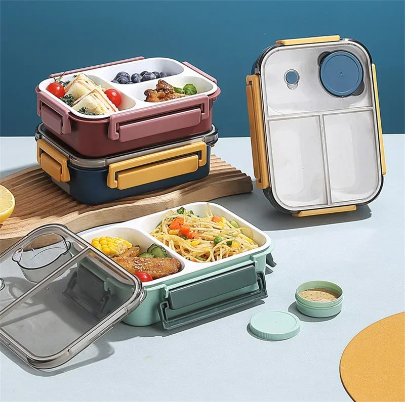 850ML Lunch Box with Tableware Sauce Box Portable Plastic Compartment Bento Box for Kids Food Storage Container Microwavable