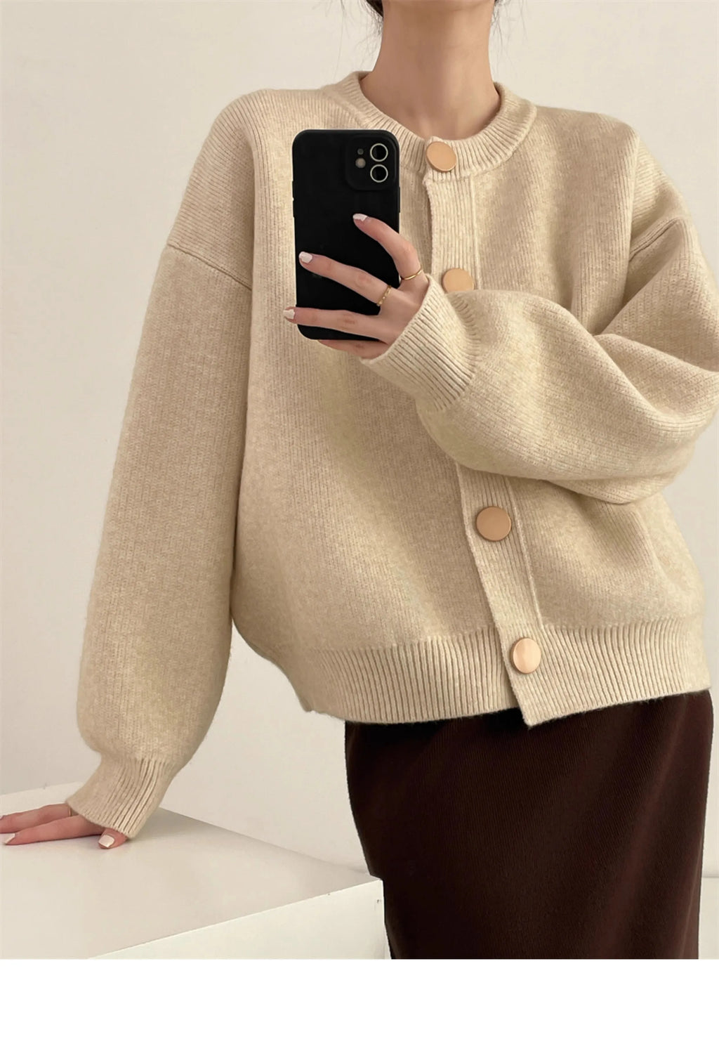 AOSSVIAO Women Cardigans Sweater O-neck Autumn Winter Knitted Loose Cardigans Solid Single Breasted Womens Sweaters