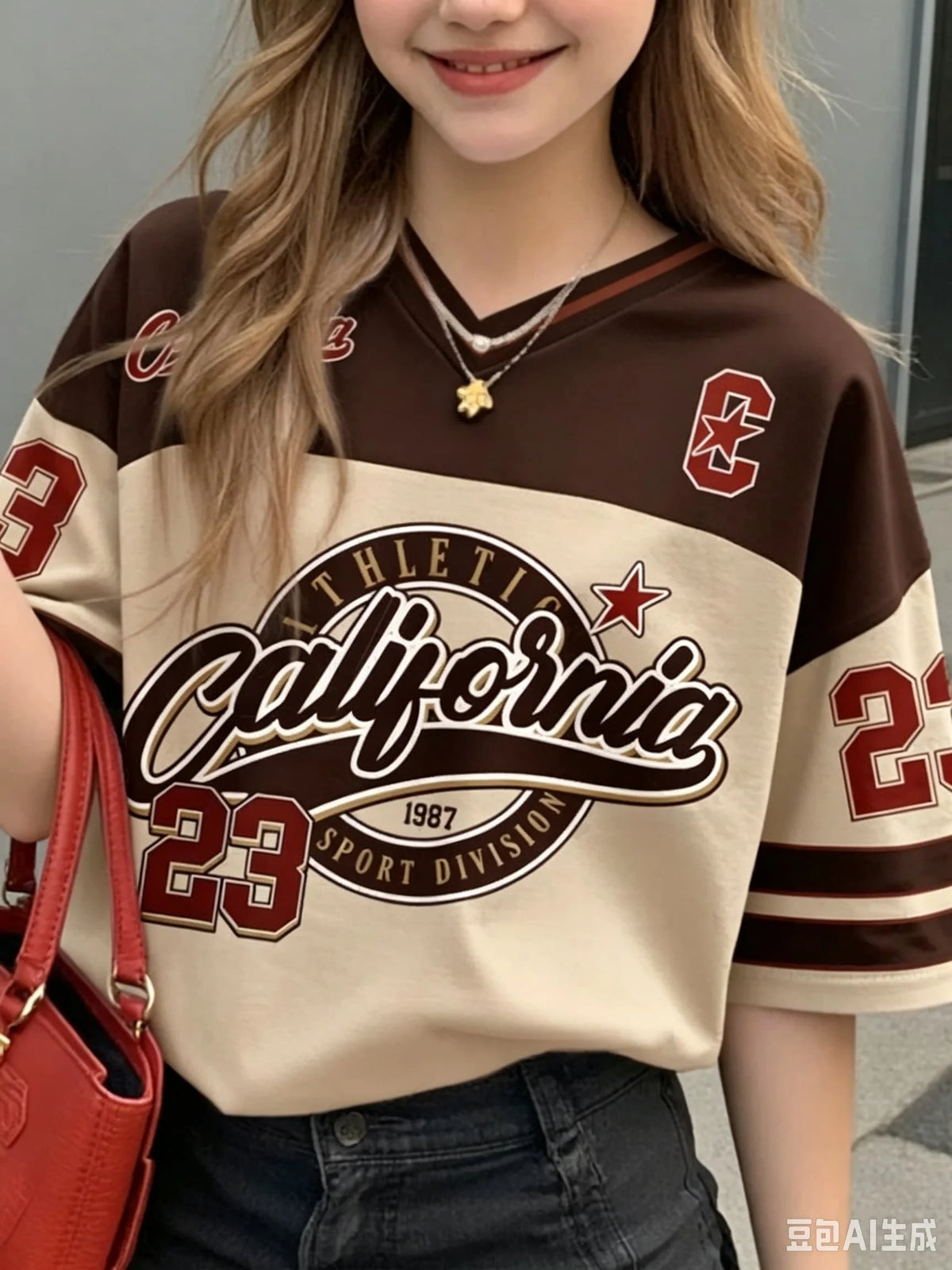 Women's Sports Style California 23 Printed Short Sleeved Round Neck Women's Children's Men's Top Men's Beach T-shirt
