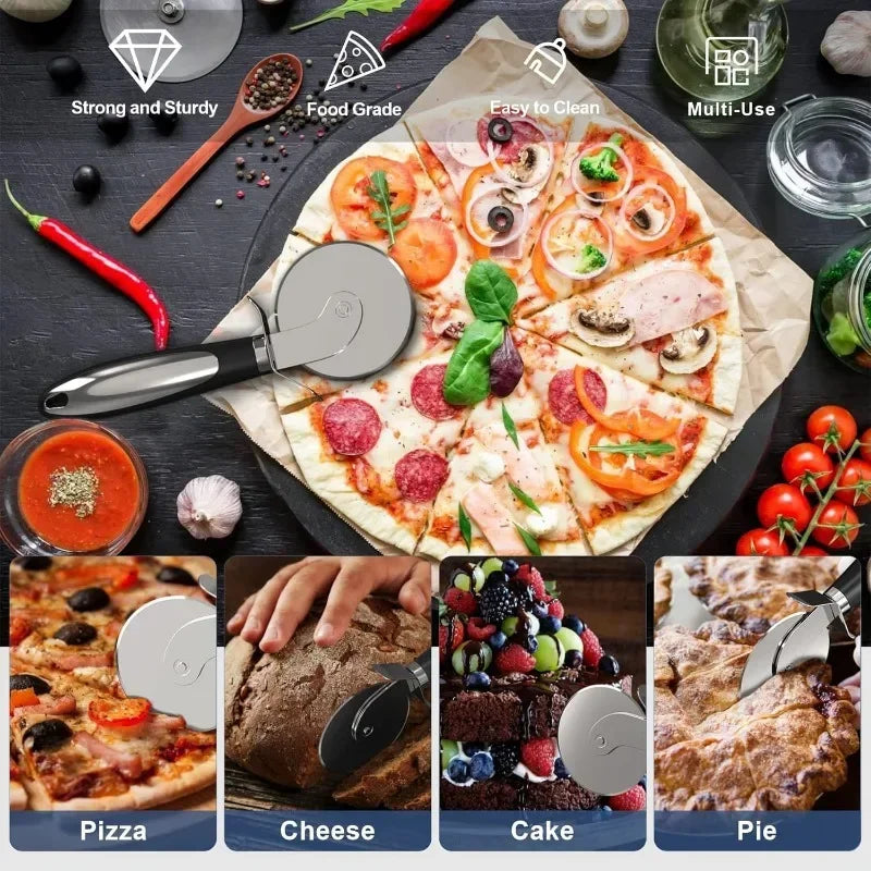 Premium Stainless Steel Kitchen Pizza Cutter Wheel Server Tools Knife Waffle Cookies Cake Bread Dough Slicer Kitchen Gadgets