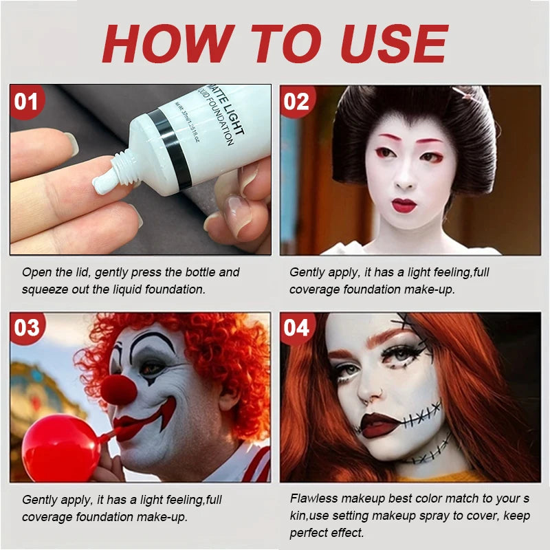 Halloween Pure White Makeup Foundation Mixable Pure White Foundation Adjuster Concealer Face Paint Makeup Clown COS Carnival