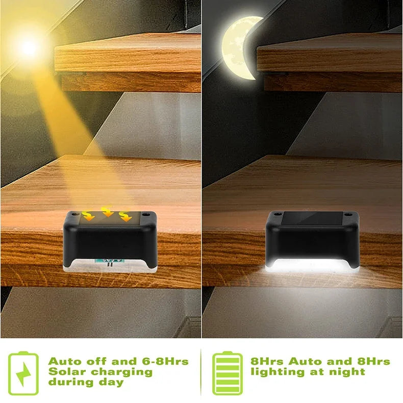 1/4PCS Solar LED Deck Lights Waterproof Outdoor Step Fence Lighting for Patio Yard Stairs Automatic Dusk-to-Dawn L-Shaped Design