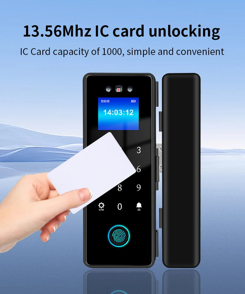 WIFI 3D Face Smart Lock for Glass Door with Camera Fingerprint Face Recognize Card Password Biometric Key App Unlock