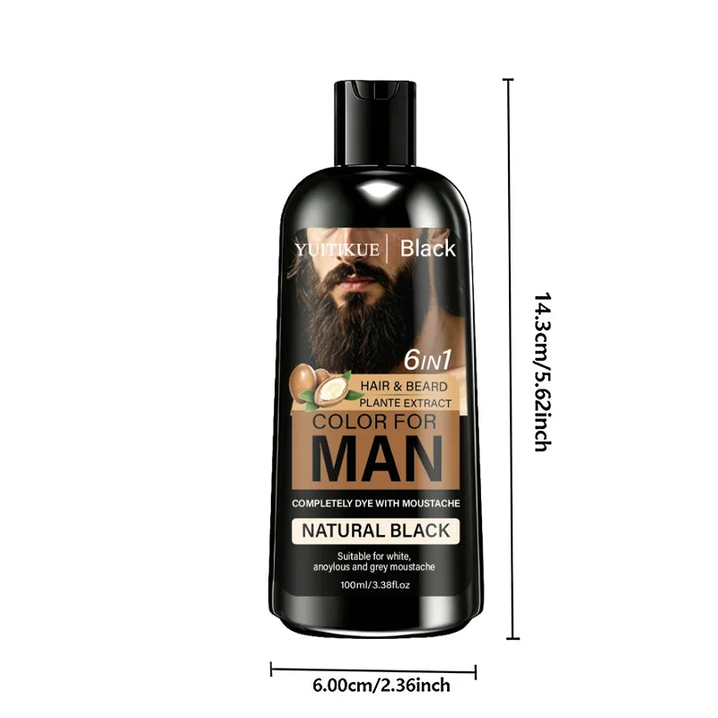 YUITIKUE Men Hair Color Beard Dye Long Lasting Natural Black Shade Plant Based Formula Easy to Apply 100ml