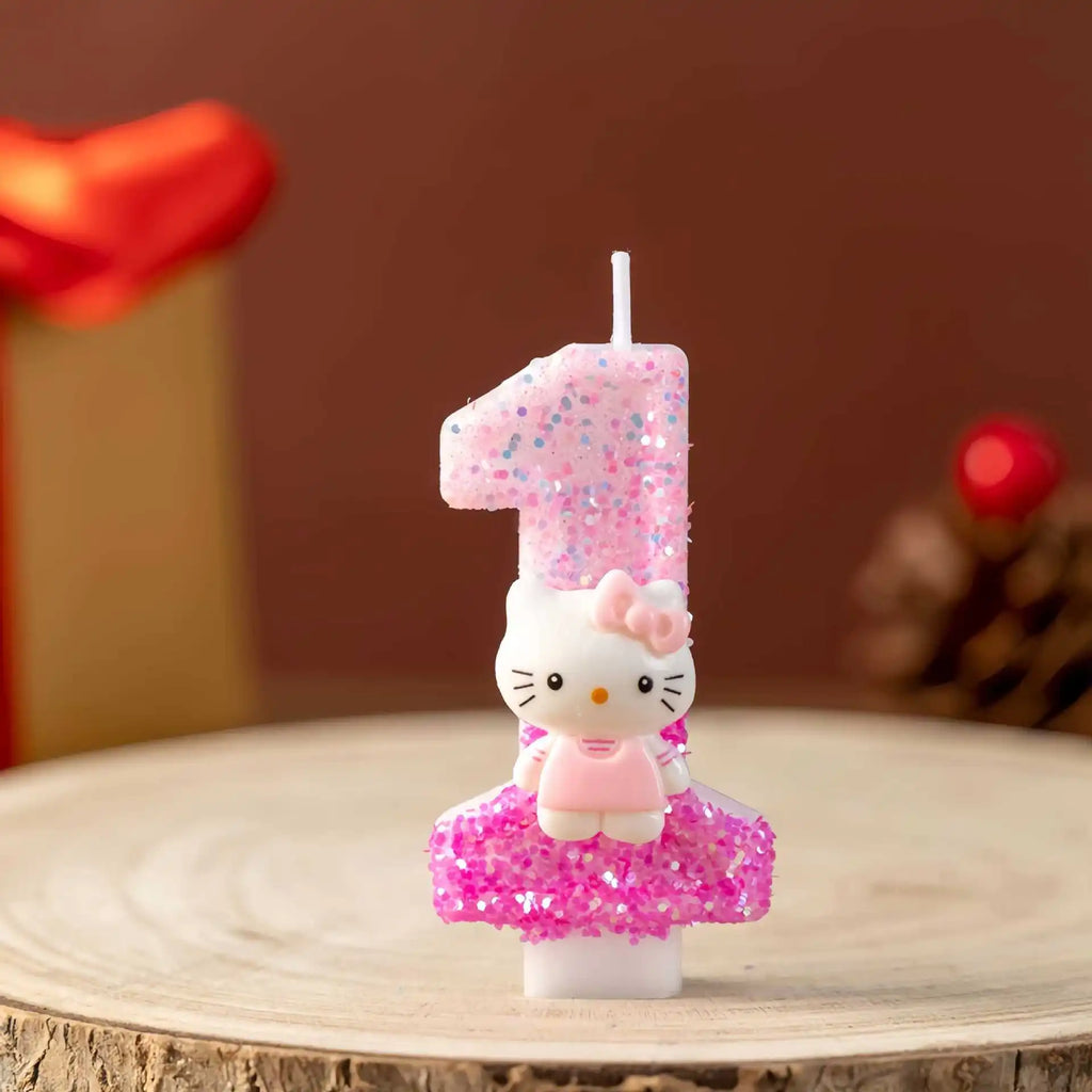Cute cartoon cat digital candle 0-9 pink birthday candle cake party decoration