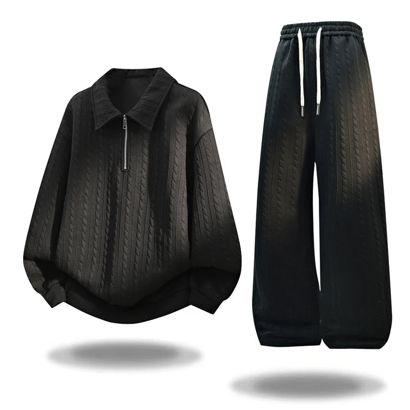 Men Autumn Casual Sportswear Set Two Piece Soft Comfort Fabric Outdoor Activewear Collar Half Zip Hoodie Elastic Waist Sweatpant